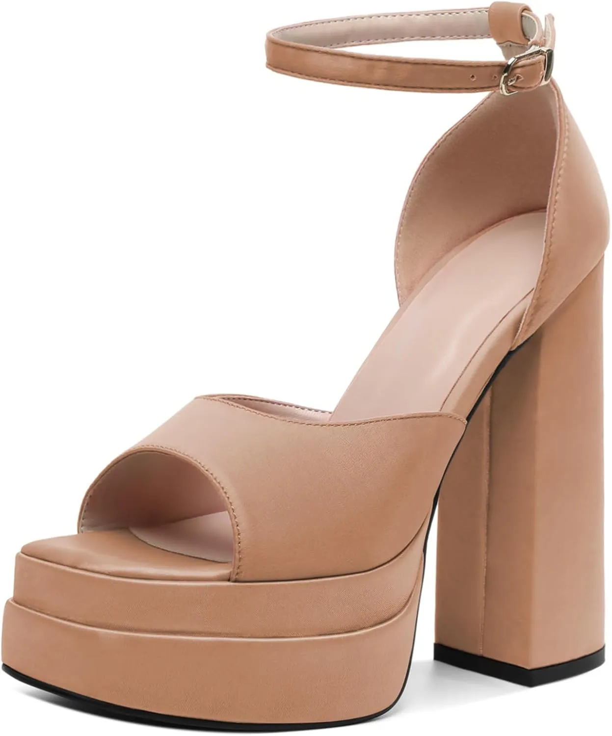 Joseywade Chunky Platform Heels Open Toe Women High Heels 5.5 Inches Heeled Sandals Satin Silk Ankle Strap Heels Shoes