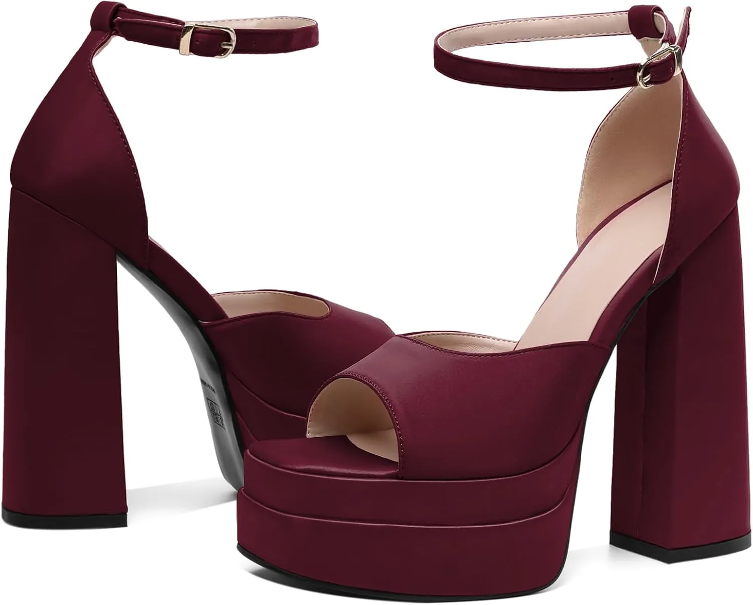 Joseywade Chunky Platform Heels Open Toe Women High Heels 5.5 Inches Heeled Sandals Satin Silk Ankle Strap Heels Shoes