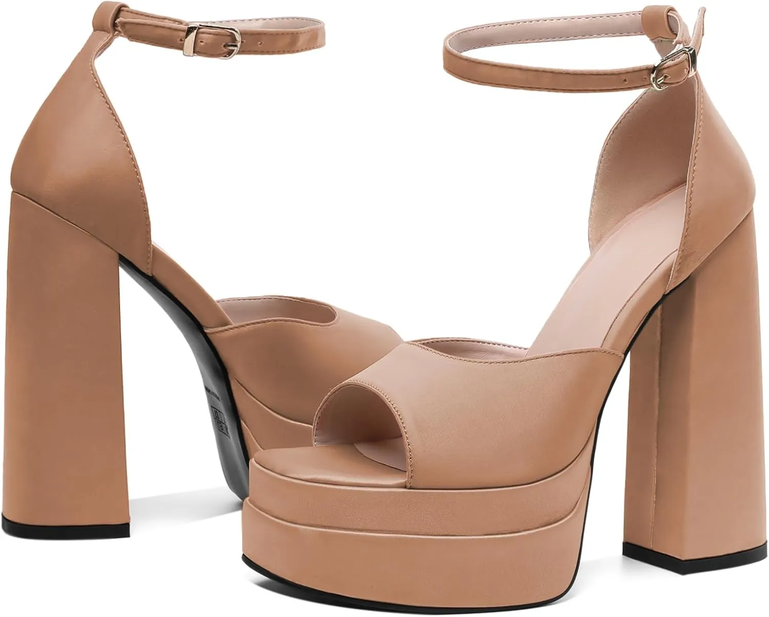 Joseywade Chunky Platform Heels Open Toe Women High Heels 5.5 Inches Heeled Sandals Satin Silk Ankle Strap Heels Shoes