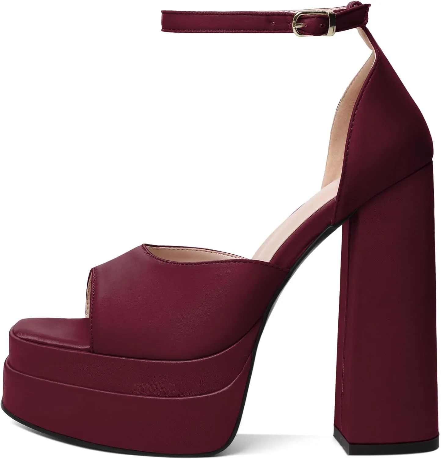 Joseywade Chunky Platform Heels Open Toe Women High Heels 5.5 Inches Heeled Sandals Satin Silk Ankle Strap Heels Shoes