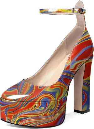 Joseywade Platform Chunky Heels Mary Jane High High Pumps Shoes Women Closed Round Toe 5.5 Inch Ankle Strap US Size 5-15