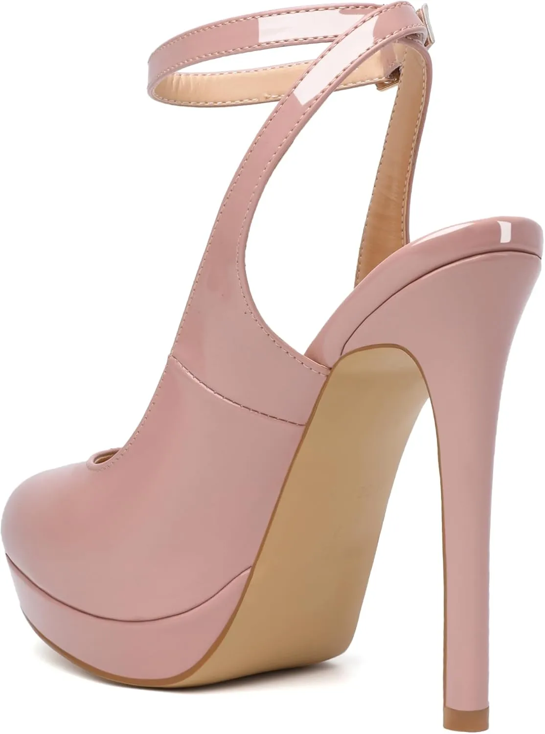 Joseywade Women's Platform Heels Slingback Round Toe Slim Thin Stilettos High Heel Pumps Ankle Strap Comfort Wedding Dress Shoes 5 Inch