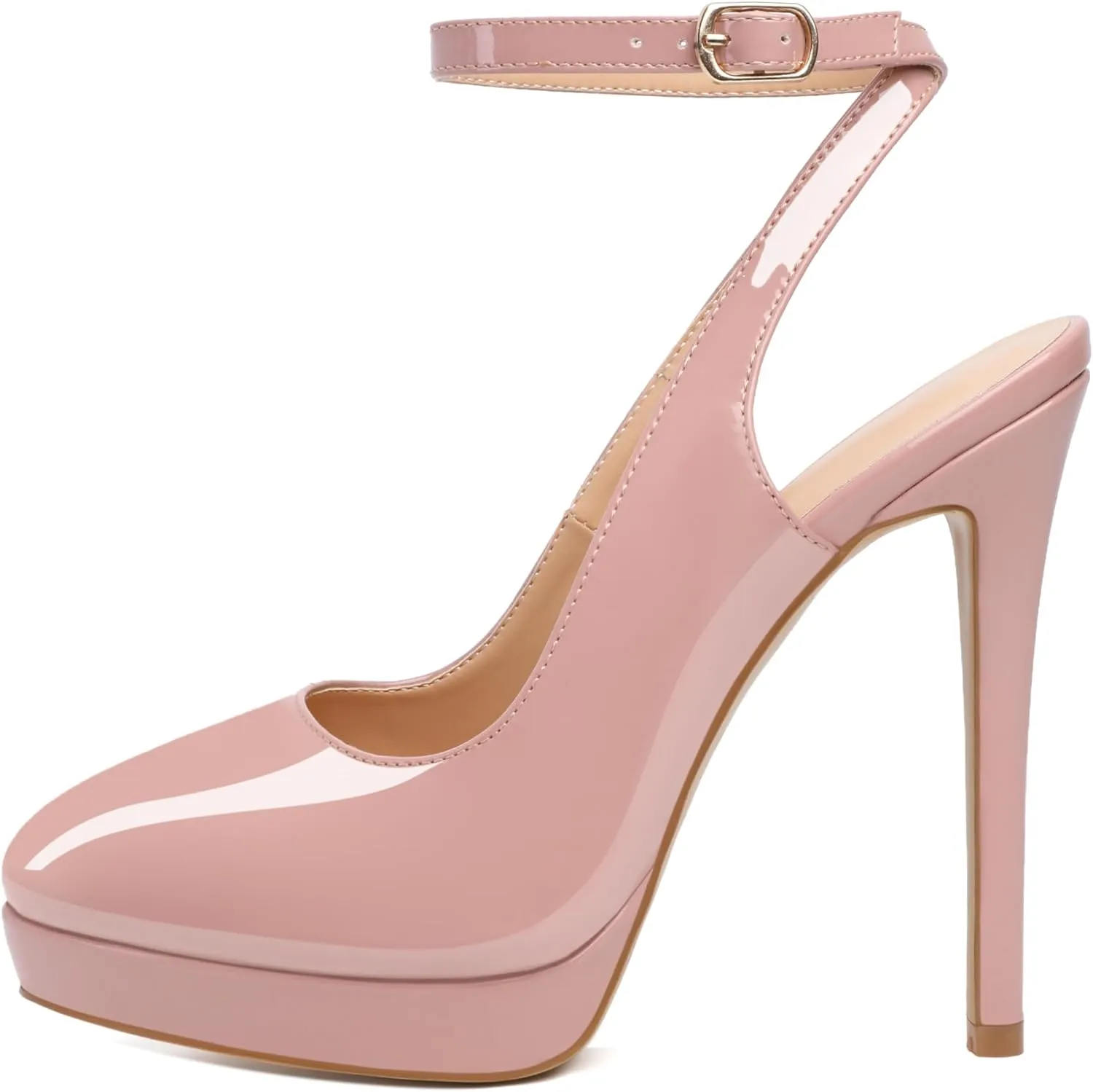 Joseywade Women's Platform Heels Slingback Round Toe Slim Thin Stilettos High Heel Pumps Ankle Strap Comfort Wedding Dress Shoes 5 Inch