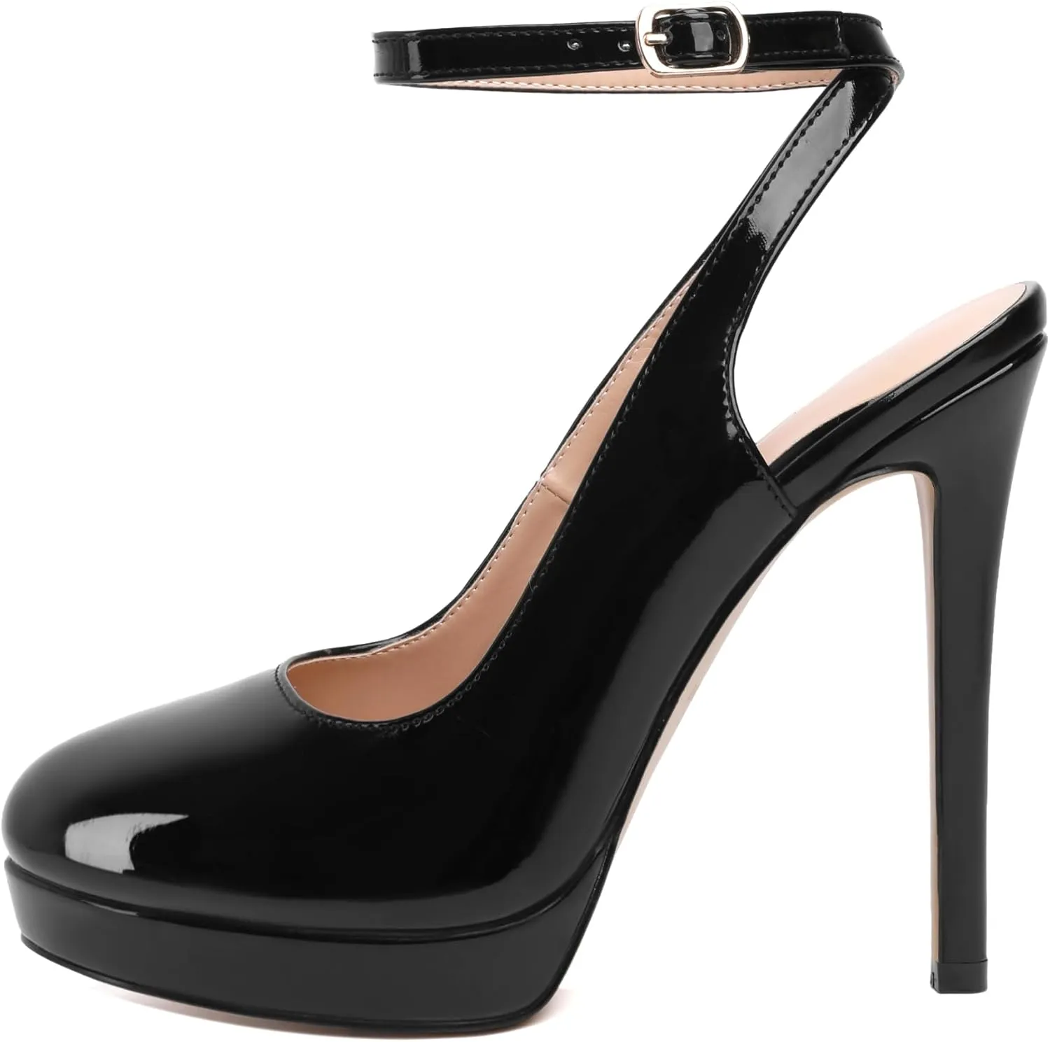 Joseywade Women's Platform Heels Slingback Round Toe Slim Thin Stilettos High Heel Pumps Ankle Strap Comfort Wedding Dress Shoes 5 Inch