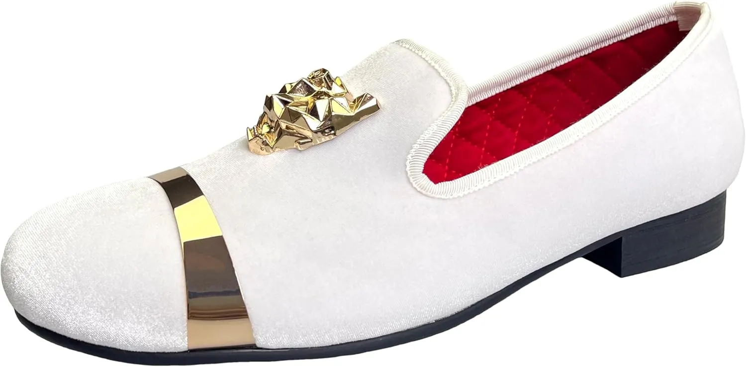 Justar Men's Velvet Penny Loafers Slip-on Dress Shoes with Gold Buckle Wedding Party Prom Shoes