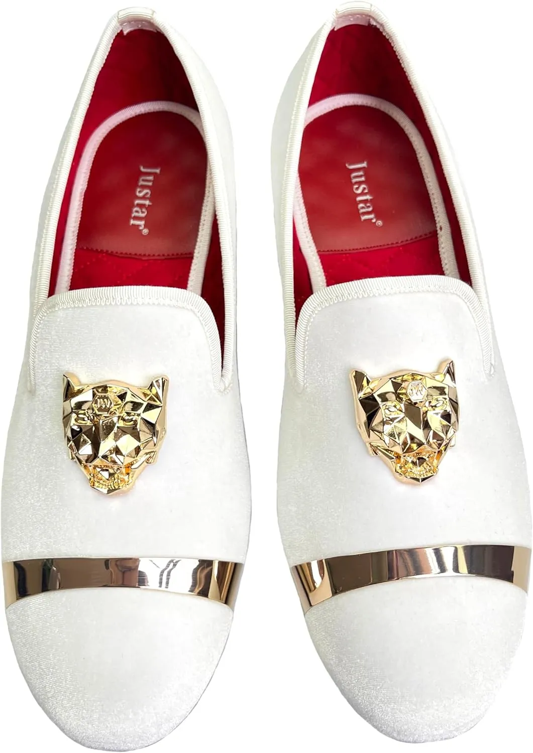 Justar Men's Velvet Penny Loafers Slip-on Dress Shoes with Gold Buckle Wedding Party Prom Shoes