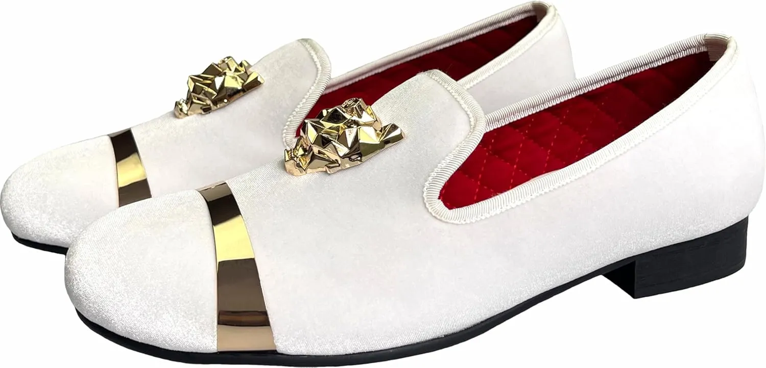 Justar Men's Velvet Penny Loafers Slip-on Dress Shoes with Gold Buckle Wedding Party Prom Shoes