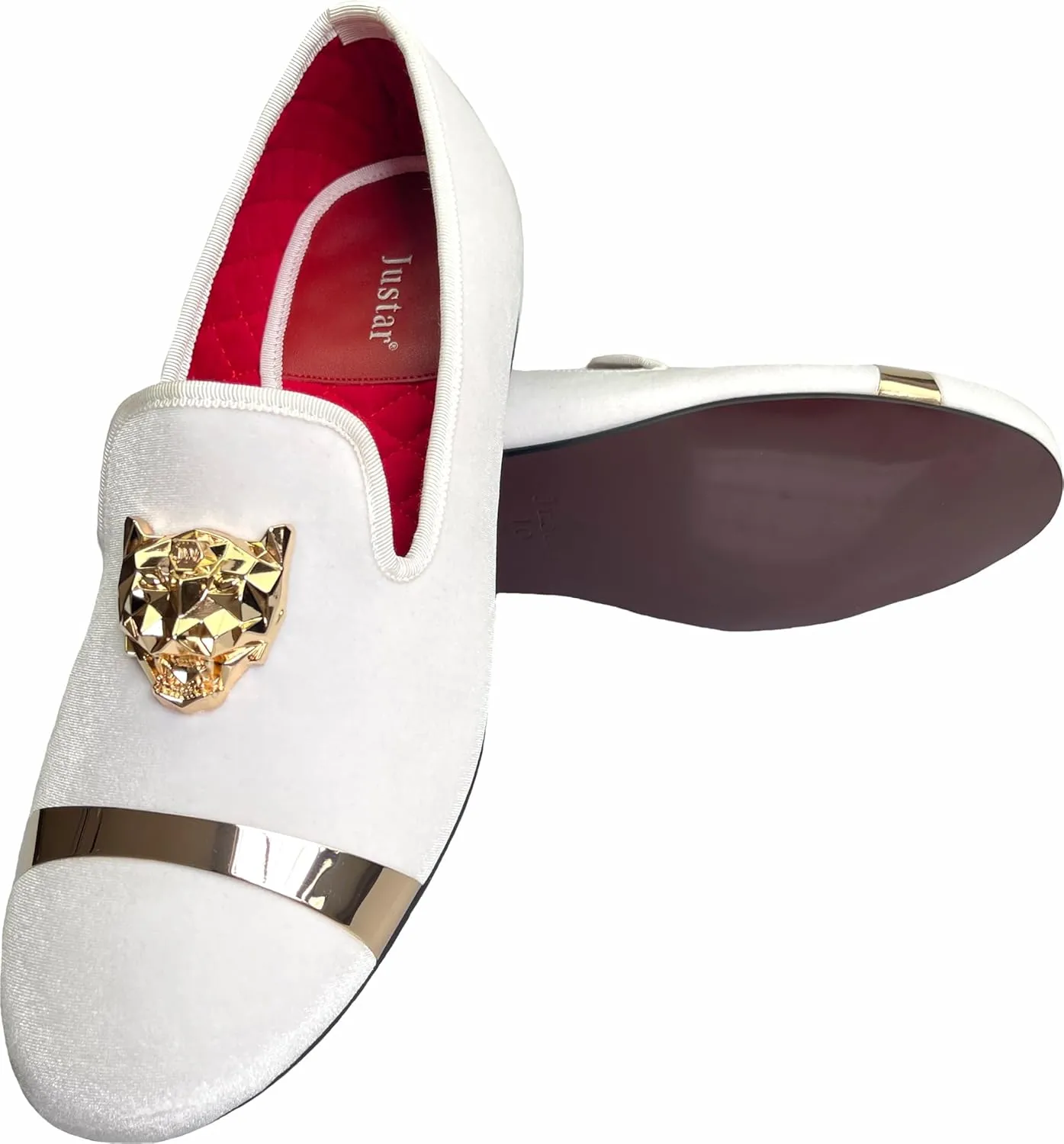 Justar Men's Velvet Penny Loafers Slip-on Dress Shoes with Gold Buckle Wedding Party Prom Shoes
