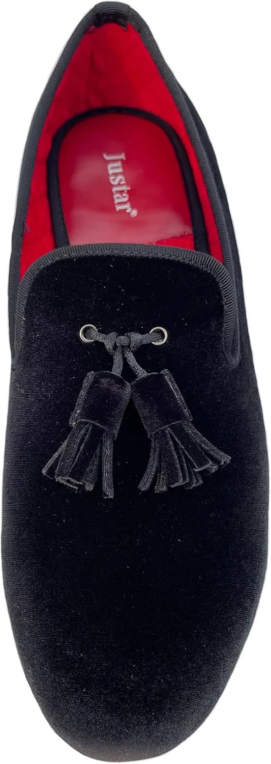 Justar Men's Velvet Tassel Loafers Formal Dress Shoes Slip-on Prom Smoking Slippers Flats