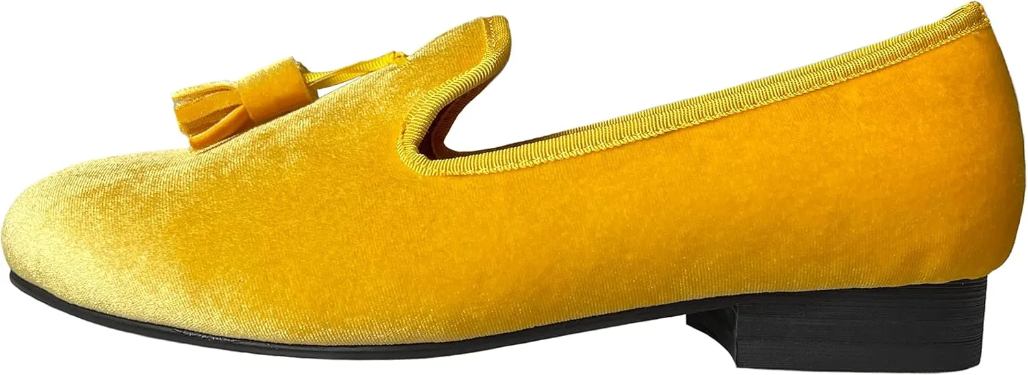 Justar Men's Velvet Tassel Loafers Formal Dress Shoes Slip-on Prom Smoking Slippers Flats
