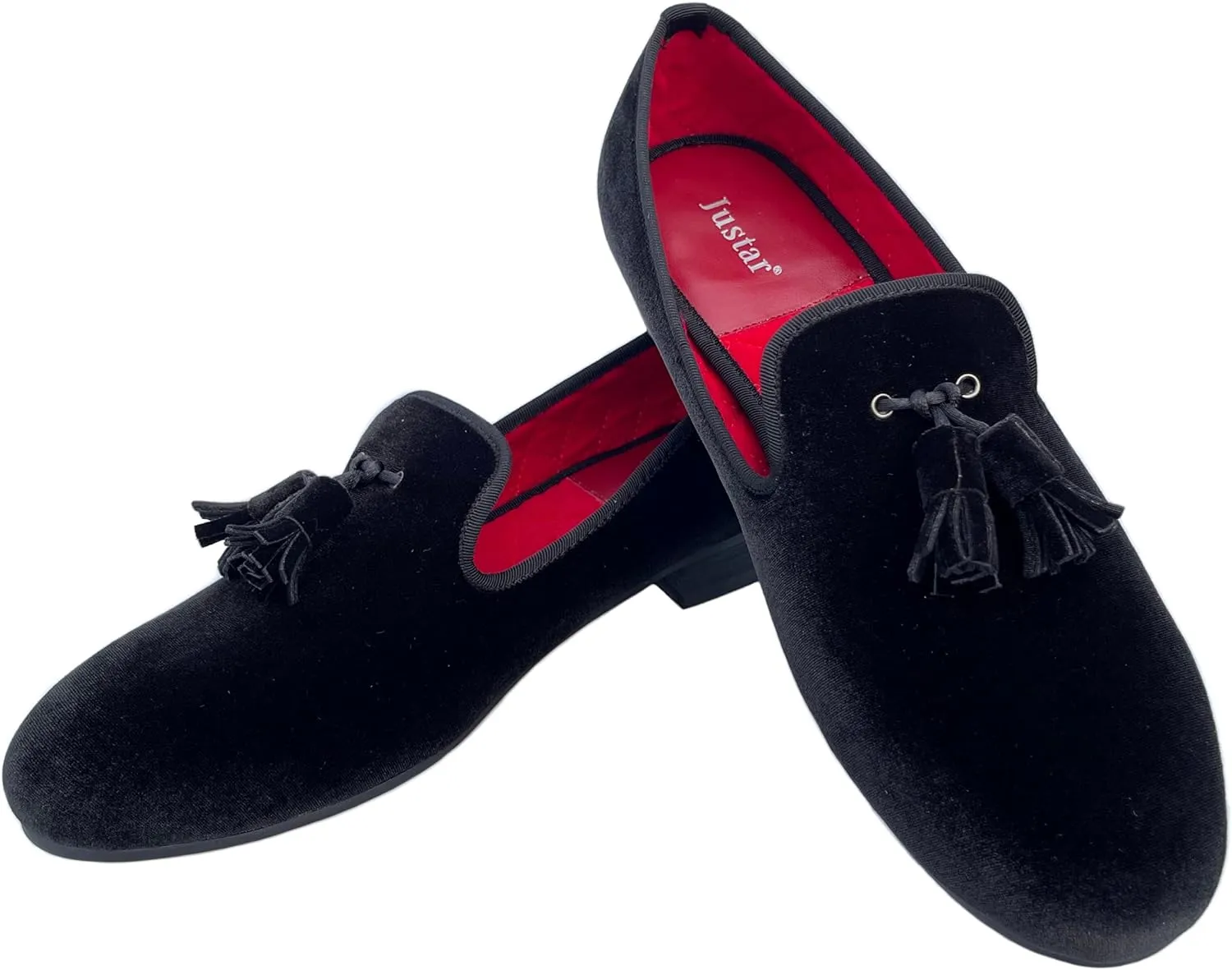 Justar Men's Velvet Tassel Loafers Formal Dress Shoes Slip-on Prom Smoking Slippers Flats