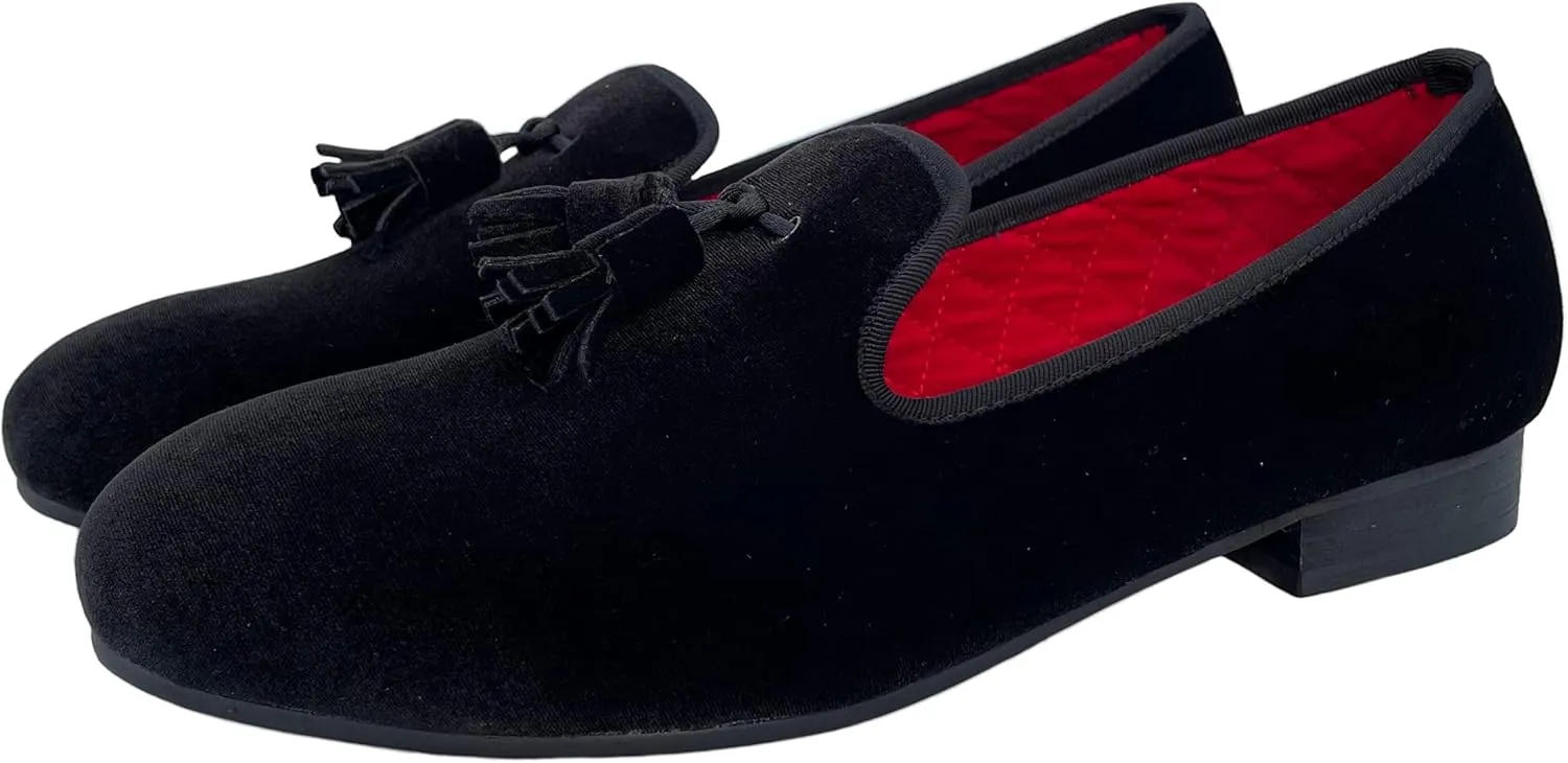 Justar Men's Velvet Tassel Loafers Formal Dress Shoes Slip-on Prom Smoking Slippers Flats
