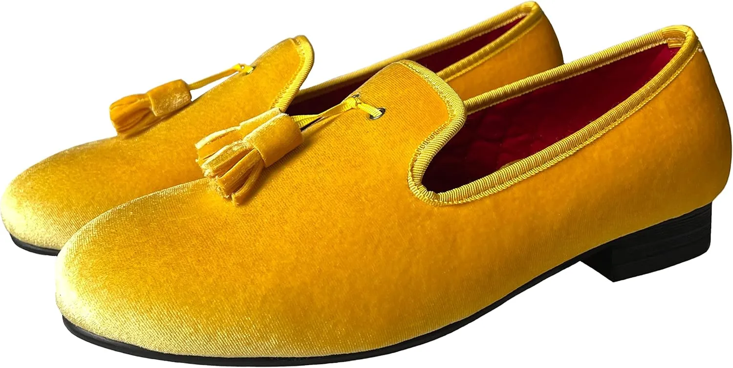 Justar Men's Velvet Tassel Loafers Formal Dress Shoes Slip-on Prom Smoking Slippers Flats