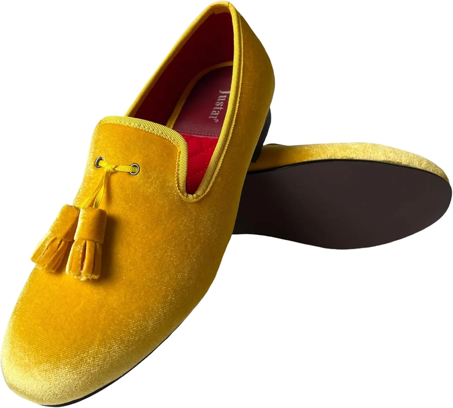 Justar Men's Velvet Tassel Loafers Formal Dress Shoes Slip-on Prom Smoking Slippers Flats