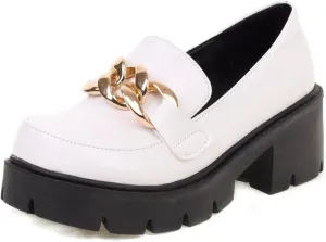 KISSASA Womens Tassel Platform Patent Chunky Heeled Loafers Slip On Uniform Dress Shoes
