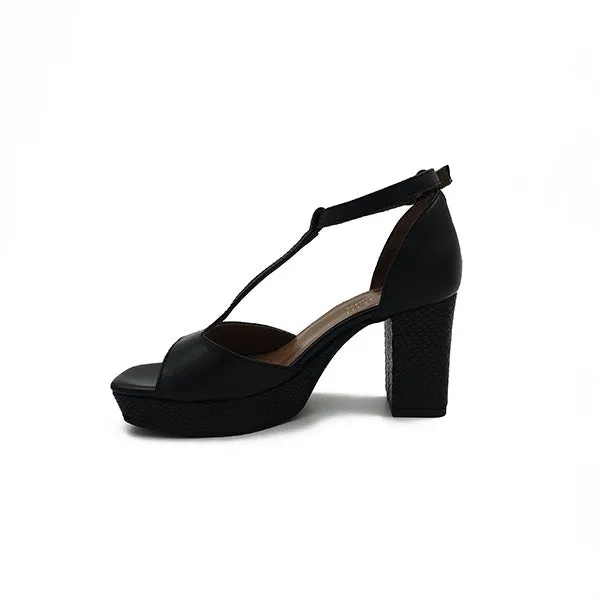 Leather T-Bar On Platform Heel - 0897