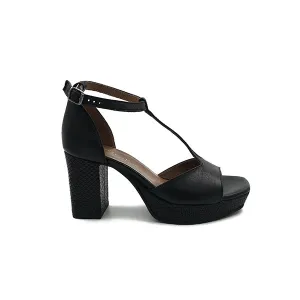 Leather T-Bar On Platform Heel - 0897