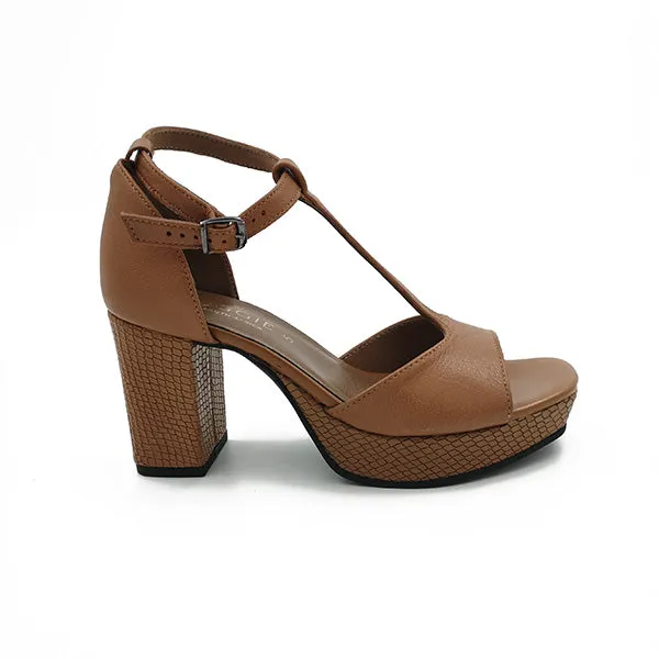 Leather T-Bar On Platform Heel - 0897