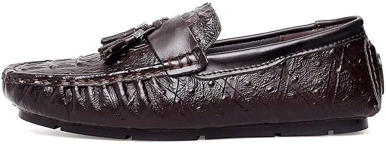 Loafers for Men Round Toe Crocodile Print with Tassel Driving Loafers Comfortable Slip Resistant Lightweight Casual Wedding Slip-ons