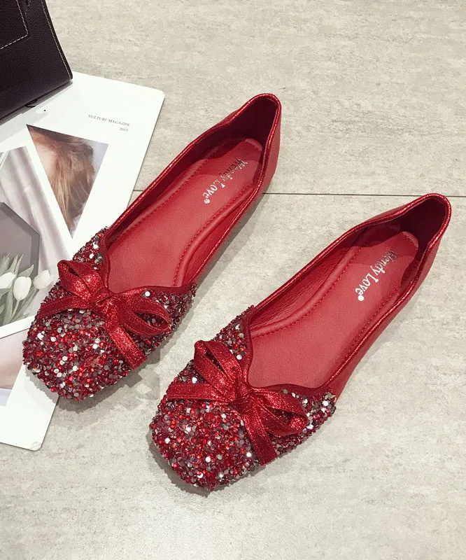 Loafers Splicing Sequins Faux Red Fashion Penny Bow Leather