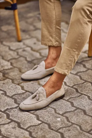 Lux Beige Tassel Loafers