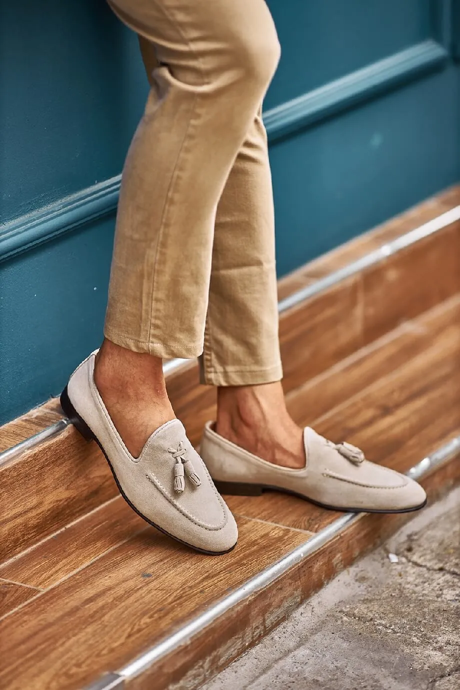 Lux Beige Tassel Loafers