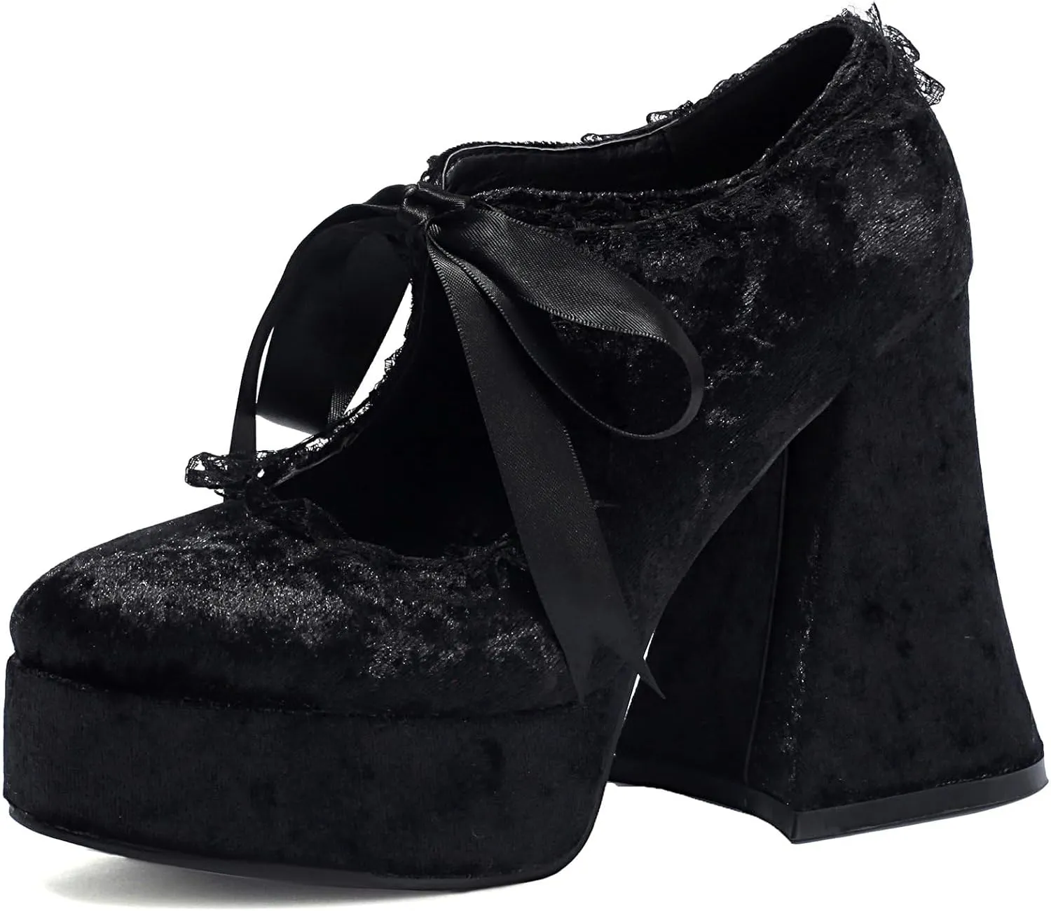 LUXMAX Women's Goth Lolita Shoes Platform Mary Janes Chunky Heel Pumps Lace Flower Gothic Heels Cosplay Shoes