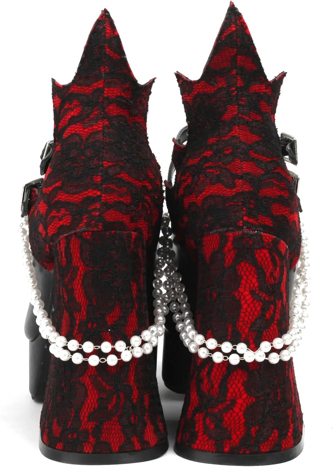 LUXMAX Women's Goth Lolita Shoes Platform Mary Janes Chunky Heel Pumps Lace Flower Gothic Heels Cosplay Shoes