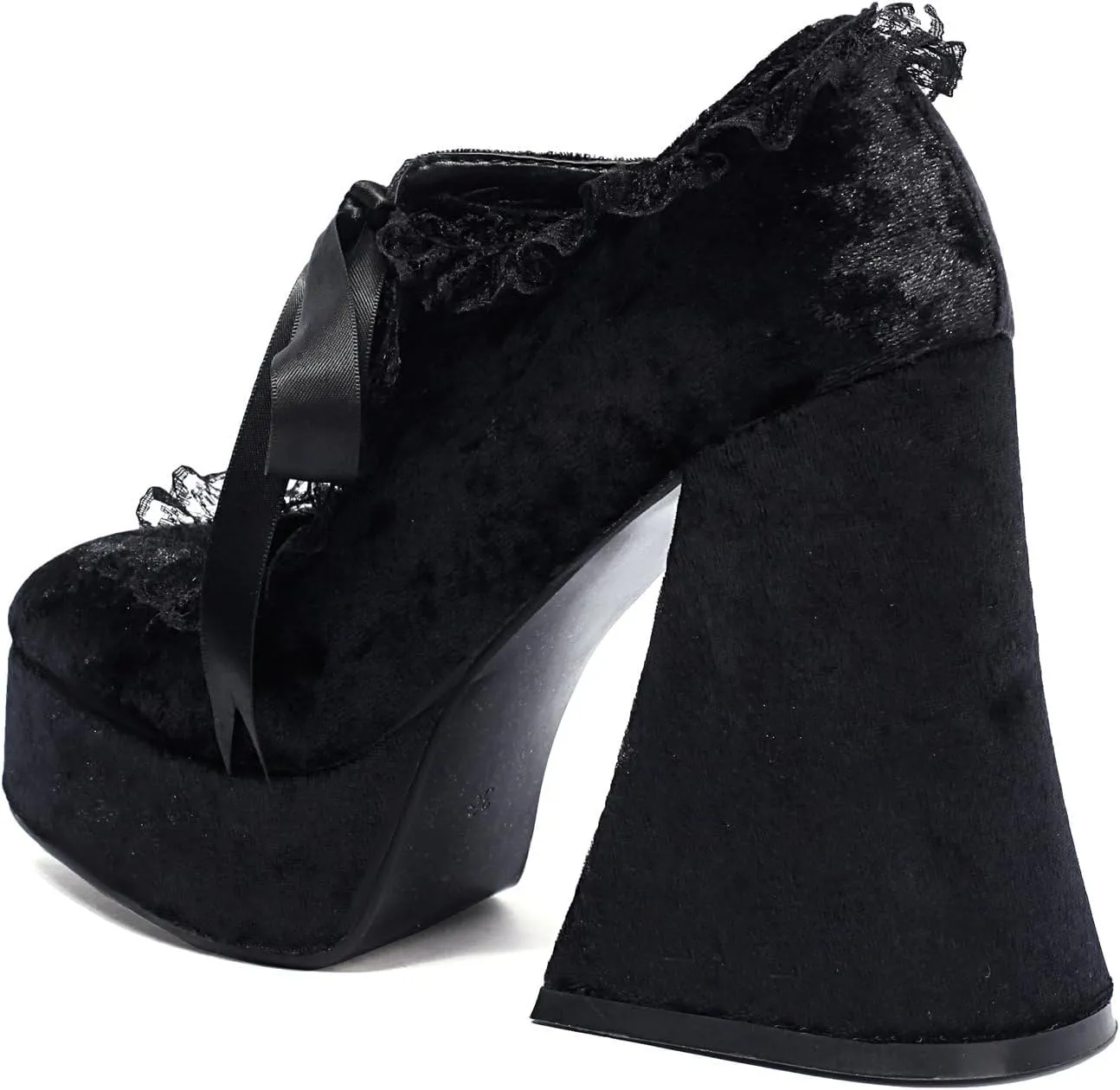 LUXMAX Women's Goth Lolita Shoes Platform Mary Janes Chunky Heel Pumps Lace Flower Gothic Heels Cosplay Shoes
