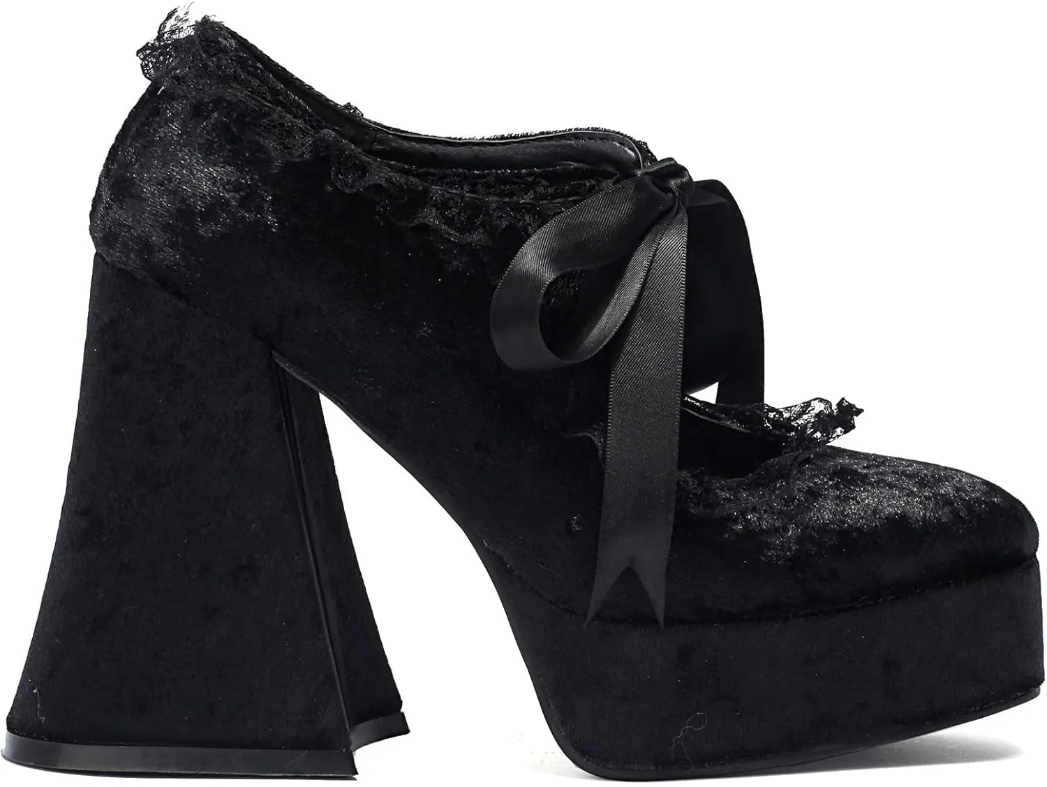 LUXMAX Women's Goth Lolita Shoes Platform Mary Janes Chunky Heel Pumps Lace Flower Gothic Heels Cosplay Shoes