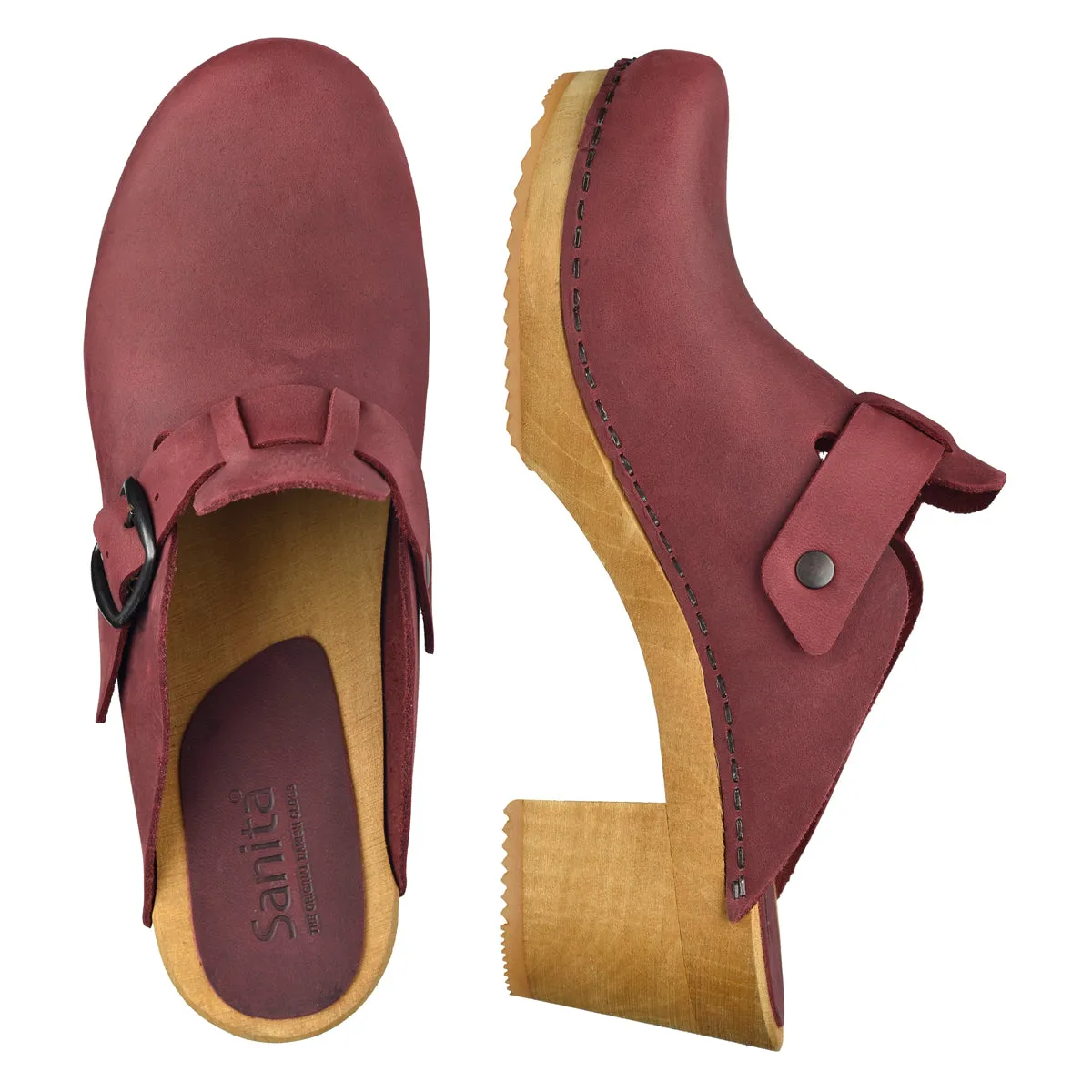 Malulo Women's Wood Mule in Deep Red