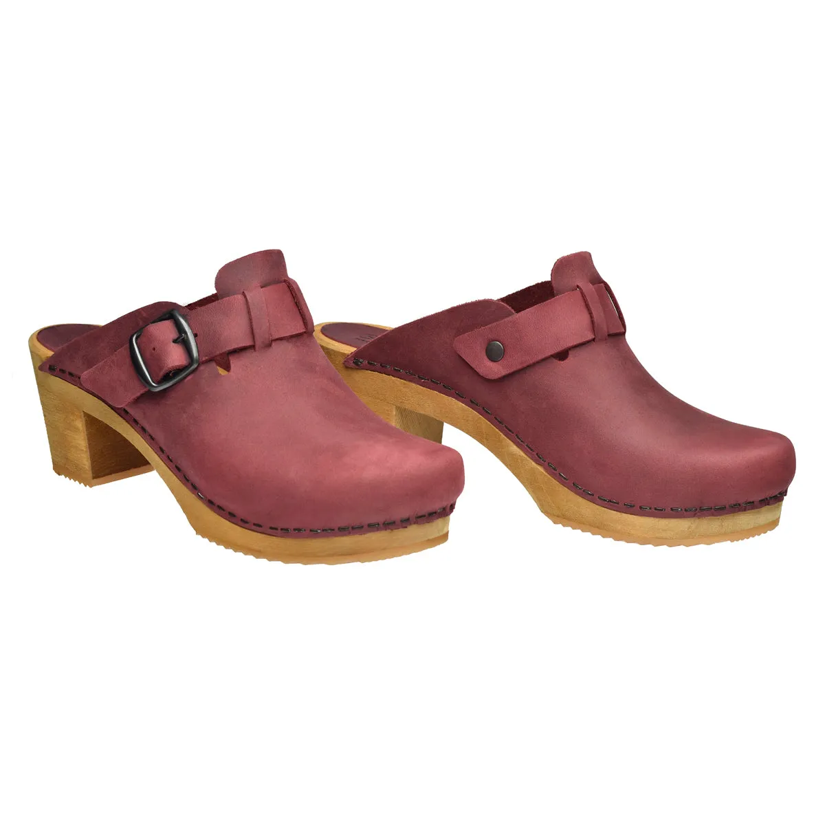 Malulo Women's Wood Mule in Deep Red