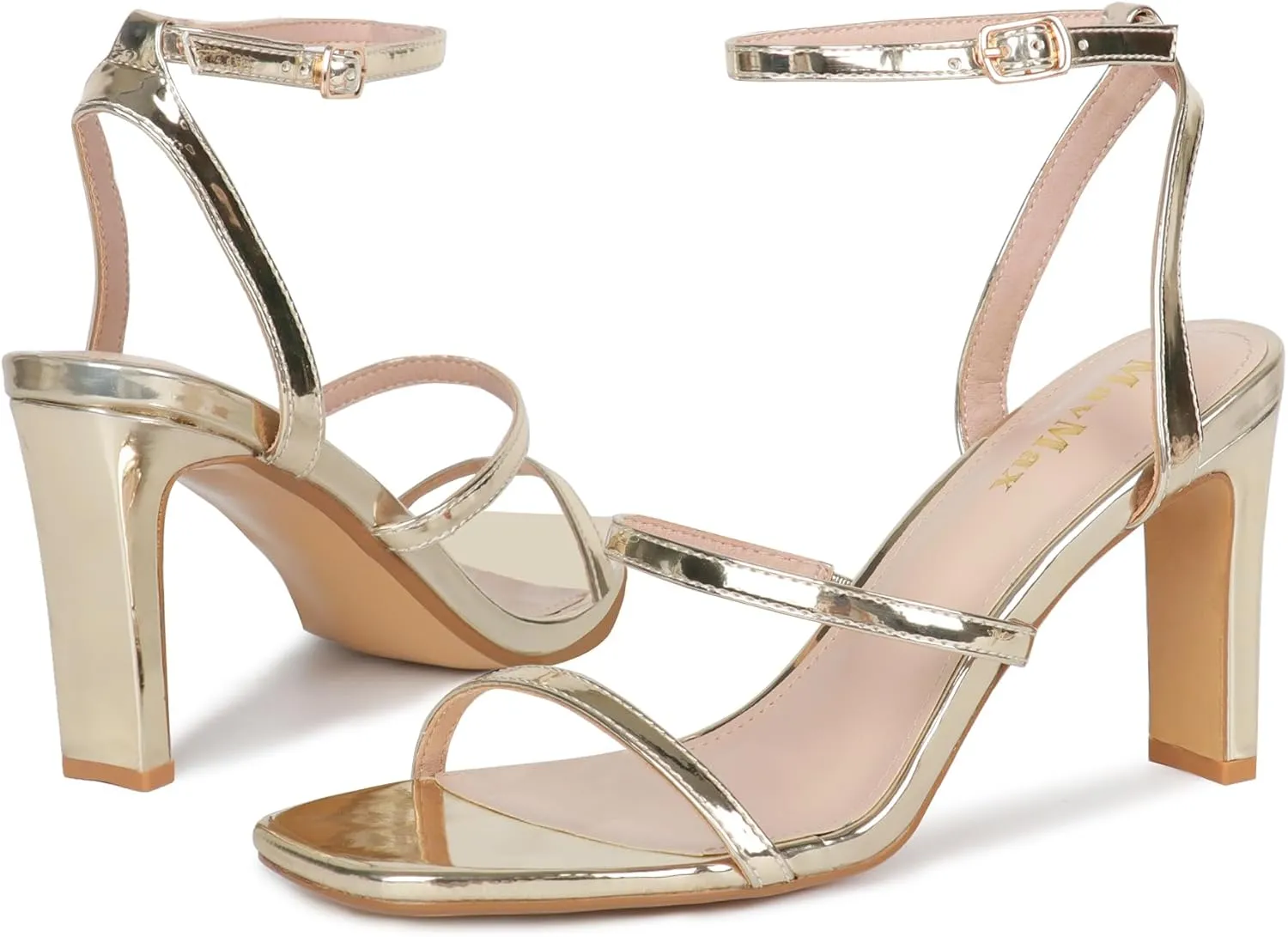 MAVMAX Strappy Heels for Women Square Toe Ankle Strap Buckle Heeled Sandals Lace Up Chunky High Heel Sandals Wedding Work Party Dress Shoes