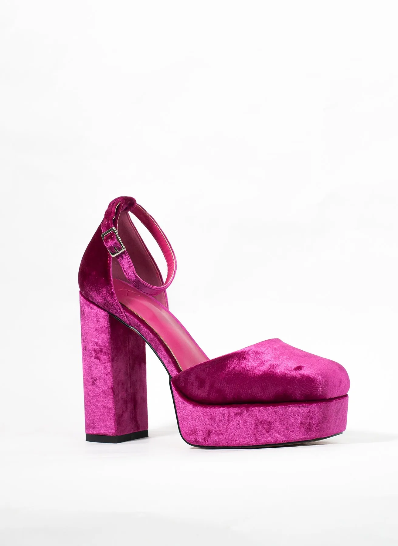Megan velvet fuschia pink covered platform heels