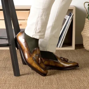 Men's Bespoke Cognac Patina Tassel Loafers