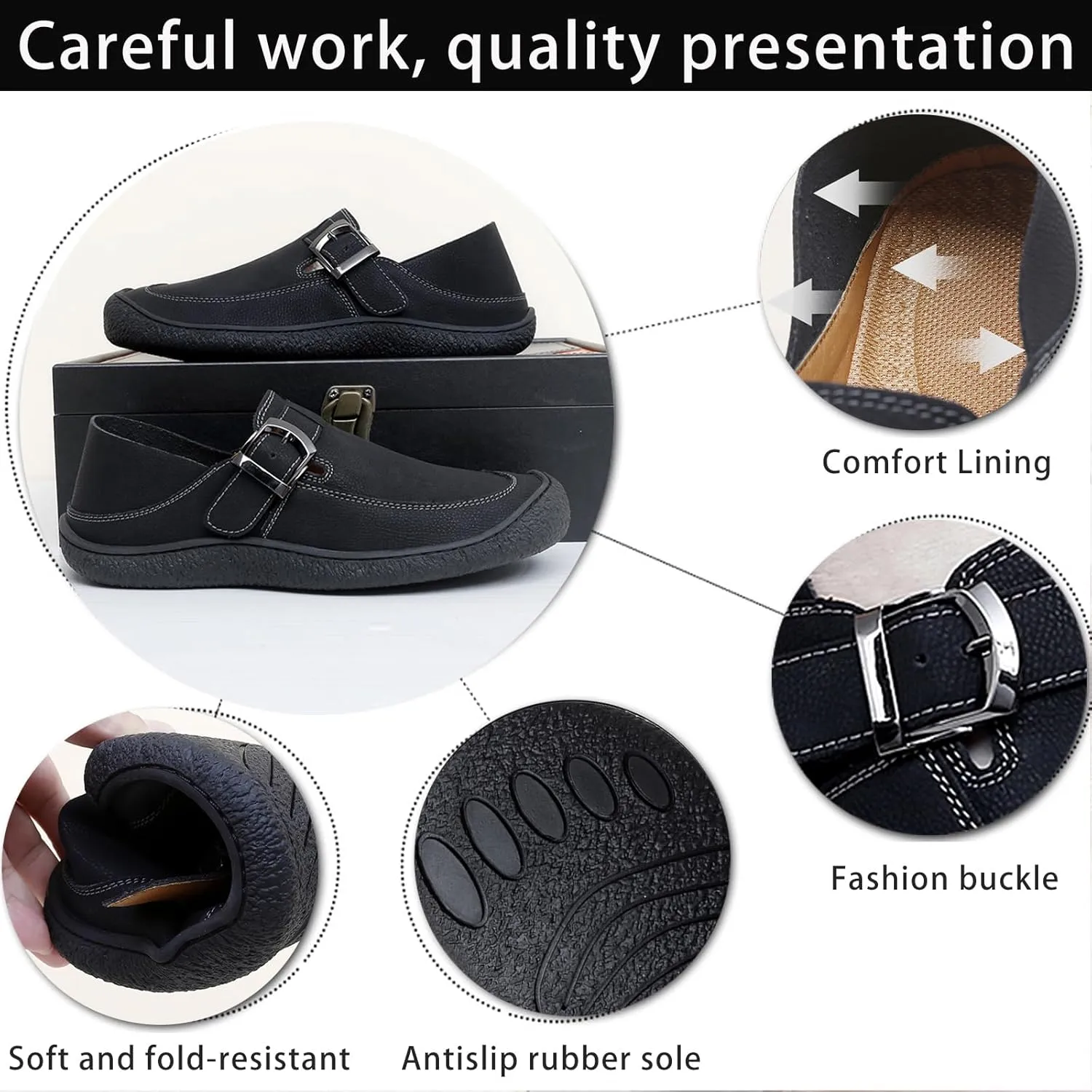 Men's Genuine Leather Casual Penny Loafers Fashion Buckle Round Toe Comfortable Soft Bottom Handmade Driving Loafers Slip On Lightweight Dress Shoes