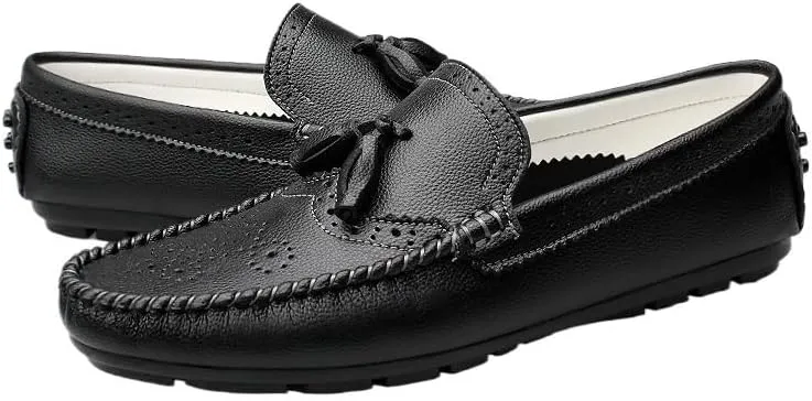 Mens Loafers Round Toe Brogue Embossed Wing tip with Tassel Driving Loafers Resistant Lightweight Comfortable Classic Slip On