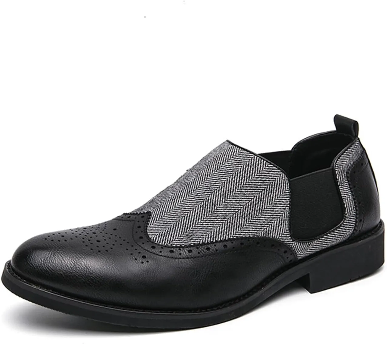 Mens Patchwork Two Tone Comfortable Slip On Dress Loafers Fashion Carving Punched Brogues Business Leather Shoes Round Toe Low Top Luxury Formal Walking Shoes
