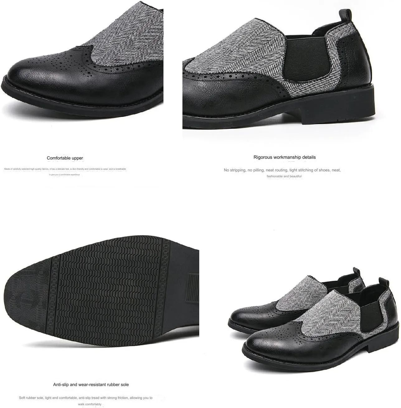 Mens Patchwork Two Tone Comfortable Slip On Dress Loafers Fashion Carving Punched Brogues Business Leather Shoes Round Toe Low Top Luxury Formal Walking Shoes