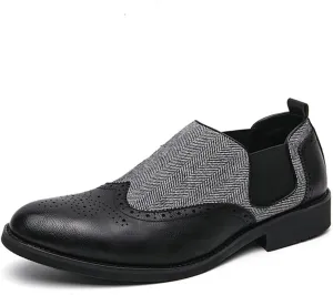 Mens Patchwork Two Tone Comfortable Slip On Dress Loafers Fashion Carving Punched Brogues Business Leather Shoes Round Toe Low Top Luxury Formal Walking Shoes