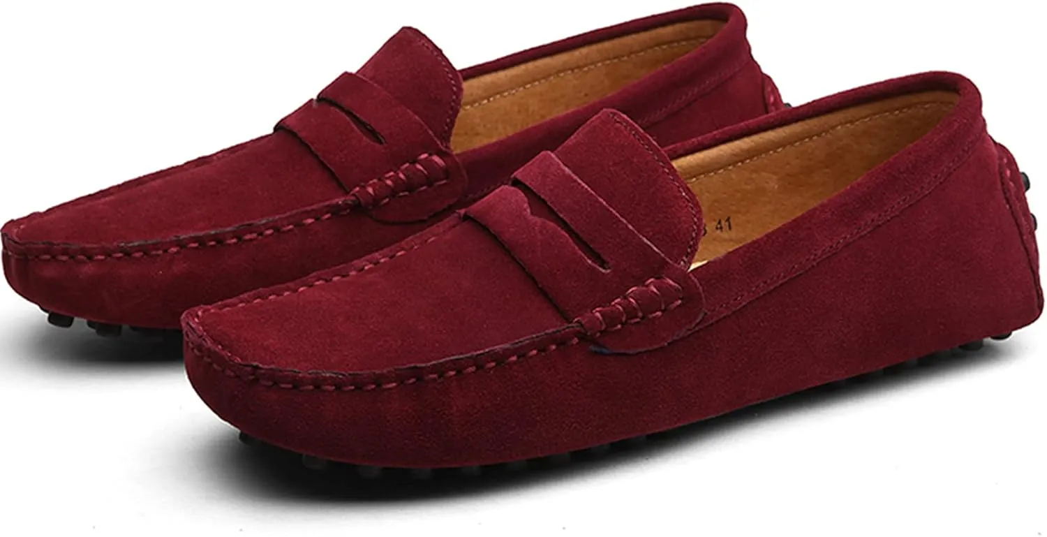 Men's Penny Loafers Moccasin Suede Leather Slip On Casual Dress Driving Shoes
