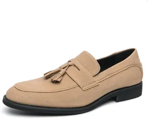 Men's Suede Tassel Chunky Heel Oxfords Fashion Comfor Slip-On Anti-Slip Dress Penny Loafers Casual Business Party Shoes