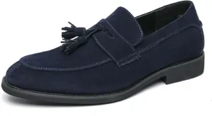 Men's Suede Tassel Chunky Heel Oxfords Fashion Comfor Slip-On Anti-Slip Dress Penny Loafers Casual Business Party Shoes