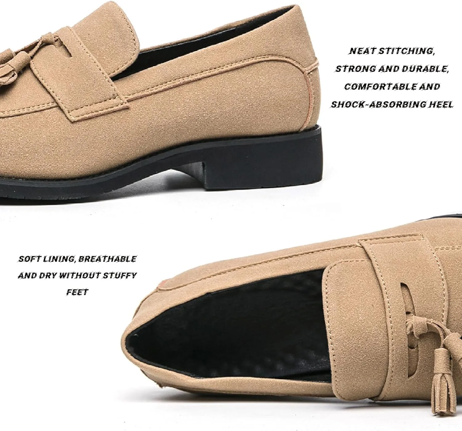 Men's Suede Tassel Chunky Heel Oxfords Fashion Comfor Slip-On Anti-Slip Dress Penny Loafers Casual Business Party Shoes