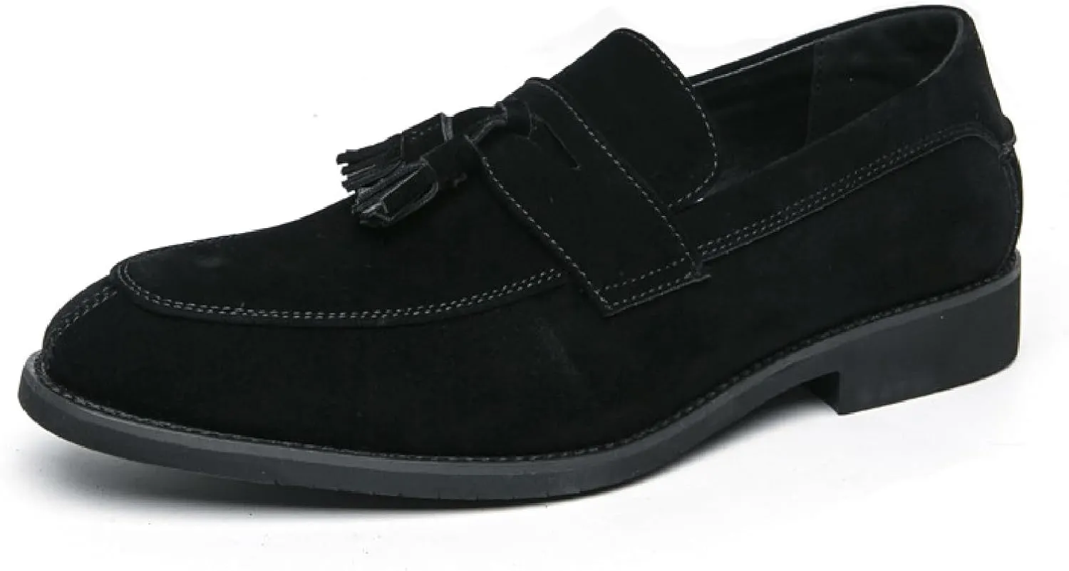 Men's Suede Tassel Chunky Heel Oxfords Fashion Comfor Slip-On Anti-Slip Dress Penny Loafers Casual Business Party Shoes