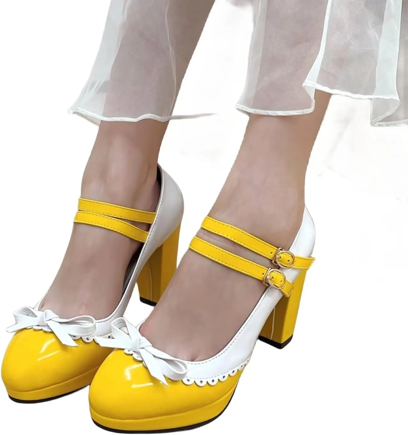 MEOTINA Cute Bow Heels Mary Janes Shoes Women Dress Platform Strappy High Heels Kawaii Shoes