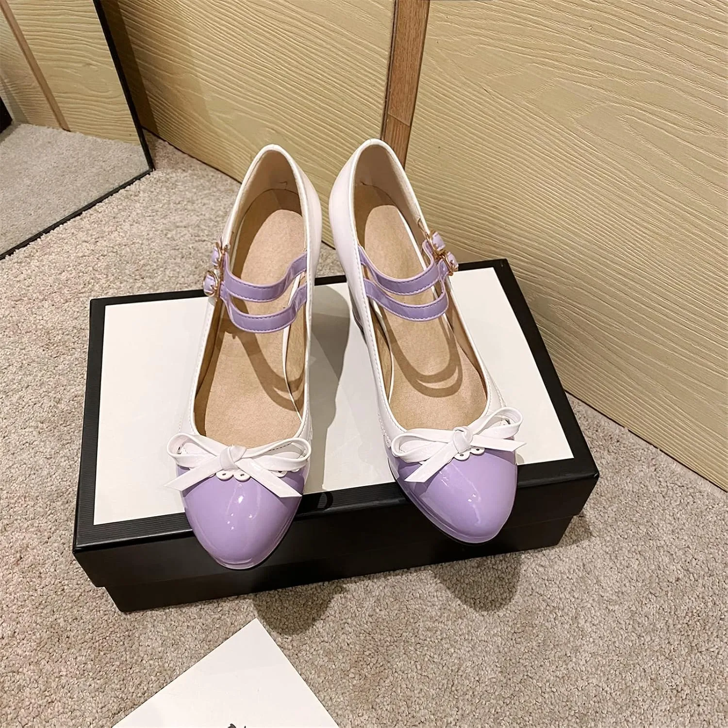 MEOTINA Cute Bow Heels Mary Janes Shoes Women Dress Platform Strappy High Heels Kawaii Shoes