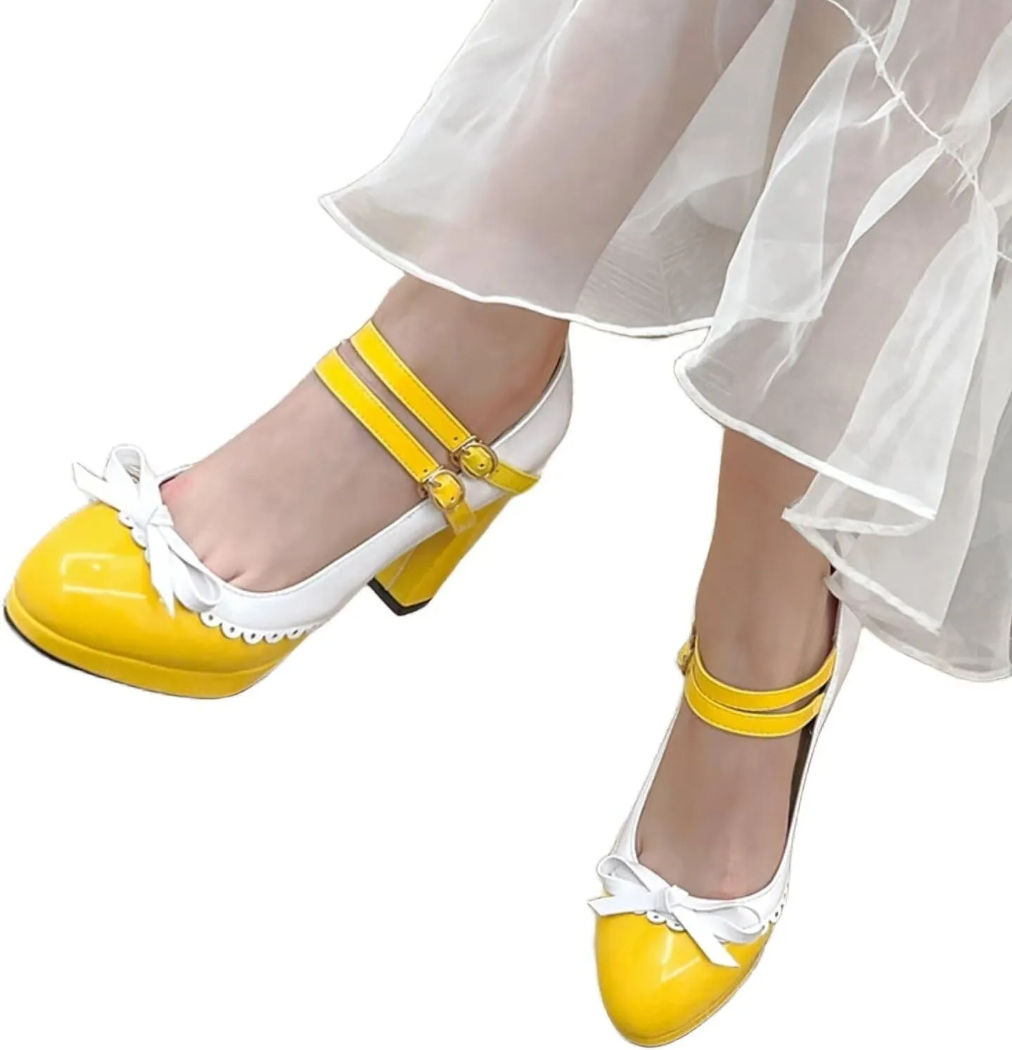 MEOTINA Cute Bow Heels Mary Janes Shoes Women Dress Platform Strappy High Heels Kawaii Shoes