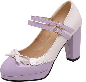 MEOTINA Cute Bow Heels Mary Janes Shoes Women Dress Platform Strappy High Heels Kawaii Shoes