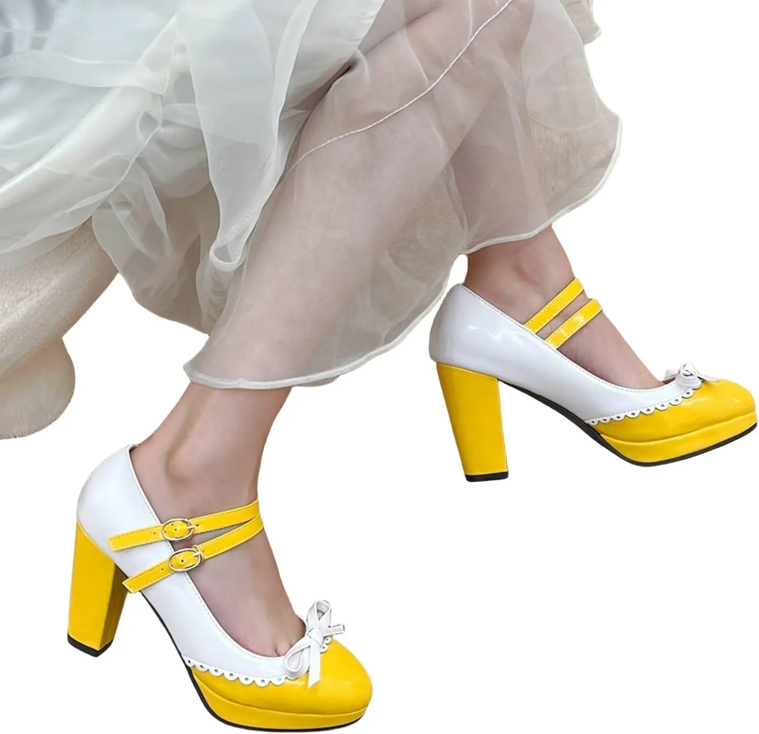 MEOTINA Cute Bow Heels Mary Janes Shoes Women Dress Platform Strappy High Heels Kawaii Shoes